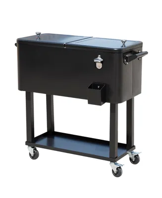 Outsunny 80 Qt Rolling Cooling Bins Ice Chest on Wheels Outdoor Stand Up Drink Cooler Cart for Party
