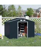 Outsunny 9' x 6' Metal Storage Shed Garden Tool House with Double Sliding Doors, 4 Air Vents for Backyard, Patio