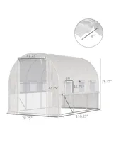 Outsunny 10' x 7' x 7' Walk-in Tunnel Greenhouse, Outdoor Plant Nursery with Anti-Tear Pe Cover, Zipper Doors and Mesh Windows, White
