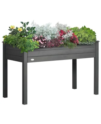 Outsunny 48" Raised Garden Bed, Elevated Wooden Planter Box with Draining Holes for Vegetables, Herb and Flowers Backyard, Patio, Balcony Use, Dark Gr