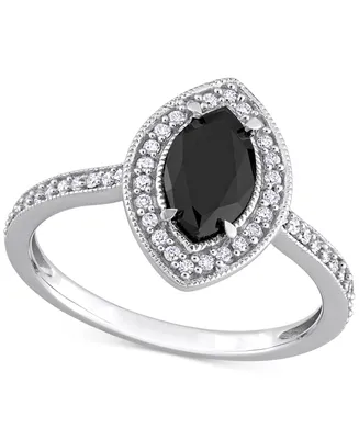 Black Diamond (1 ct. t.w.) & White (1/4 Marquise-Cut Halo Engagement Ring 14k Gold