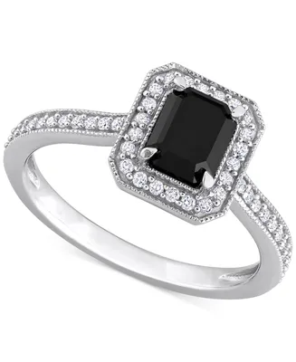 Black Diamond (1 ct. t.w.) & White (1/4 Emerald-Cut Engagement Ring 14k Gold