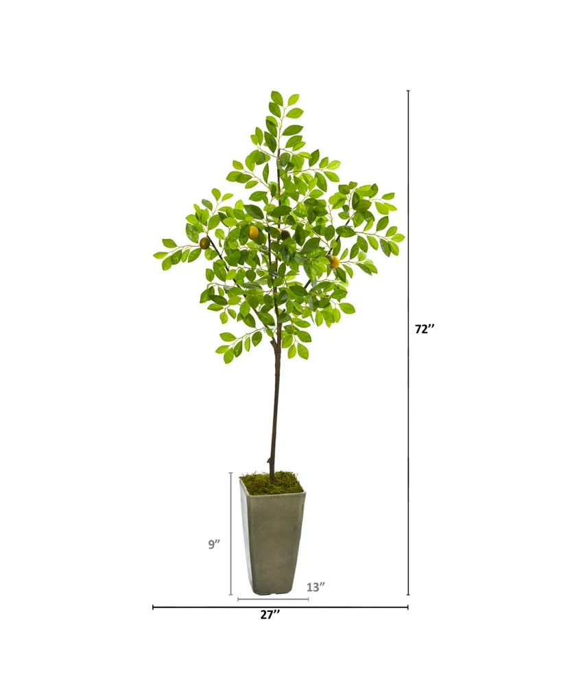 Nearly Natural 6' Lemon Artificial Tree in Olive Green Planter