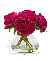 Nearly Natural Peony Artificial Arrangement in Glass Vase