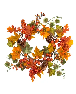 6.5" Autumn Hydrangea and Pinecones Artificial Wreath Set, 2 Piece