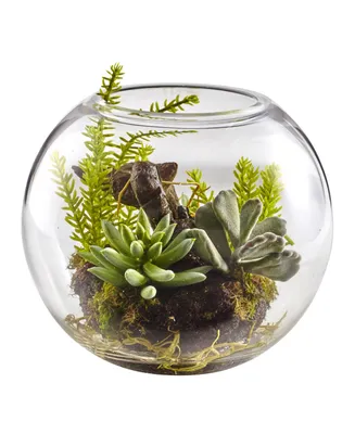 Nearly Natural Mixed Succulent Artificial Garden with Glass Vase