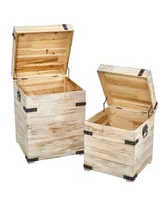 Nearly Natural Decorative White Wash Storage Boxes-Trunks with Metal Detail - Set of 2