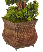 Nearly Natural 4' English Ivy Spiral Artificial Tree in Metal Planter, Uv Resistant