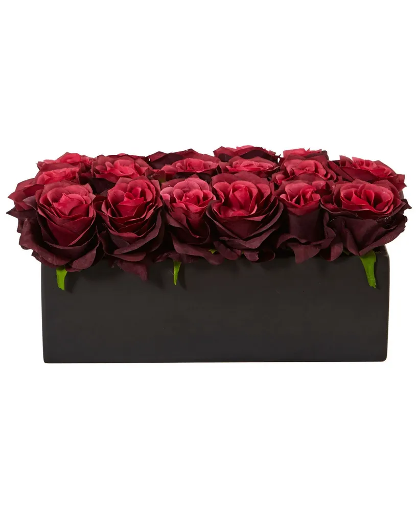 Nearly Natural Dozen Silk Roses Ceramic Rectangular Planter