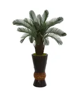 Nearly Natural 3.5' Cycas Artificial Tree in Bamboo Planter Uv Resistant