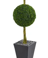 Nearly Natural 6' Boxwood Triple Ball Topiary Artificial Tree in Slate Planter Uv Resistant