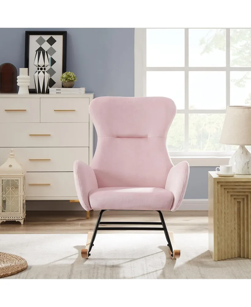 Simplie Fun Pink Velvet Rocking Chair