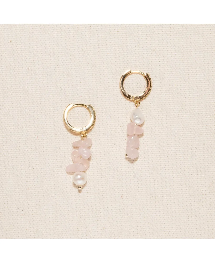 Joey Baby 18K Gold Plated Freshwater Pearls with Rose Quartz Mismatch Style - Manifesting it! Earrings For Women