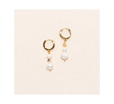 Joey Baby 18K Gold Plated Freshwater Pearls with Stars Huggie Hoops - Twinkie Earrings For Women