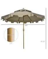 Outsunny 9' Patio Umbrella with Push Button Tilt and Crank, Double Top Ruffled Outdoor Market Table Umbrella with 8 Ribs, for Garden, Deck, Pool
