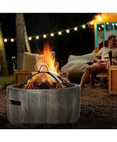 Outsunny Fire Pit with Spark Screen and Poker, 18" Wood-burning Bowl,