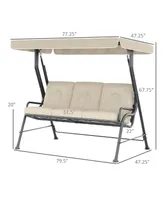 Outsunny 3-Seat Patio Swing Chair, Outdoor Canopy Swing with Adjustable Shade, Cushion, for Porch, Garden, Poolside, Backyard