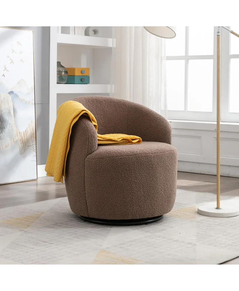 Simplie Fun Teddy Fabric Swivel Accent Armchair Barrel Chair With Powder Coating Metal Ring