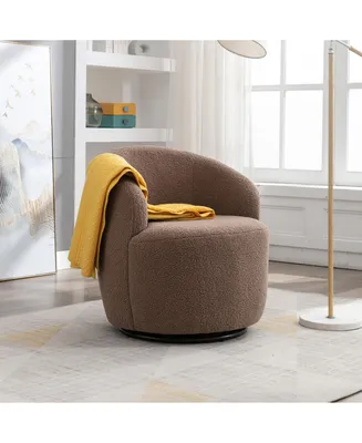 Simplie Fun Teddy Fabric Swivel Accent Armchair Barrel Chair With Powder Coating Metal Ring