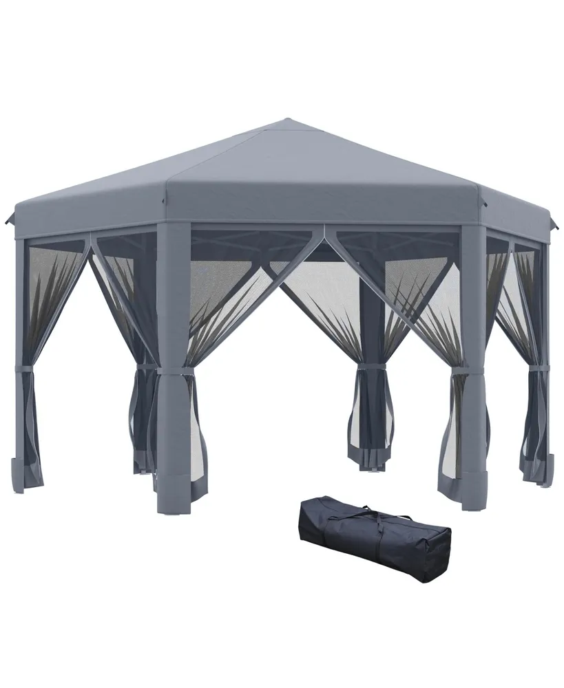 Outsunny 13' x 13' Heavy Duty Pop Up Canopy with Hexagonal Shape, 6 Mesh Sidewall Netting, 3-Level Adjustable Height and Strong Steel Frame, Grey