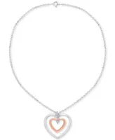 Diamond Double Heart 18" Pendant Necklace (1/10 ct. t.w.) in Sterling Silver & 14k Rose Gold-Plate