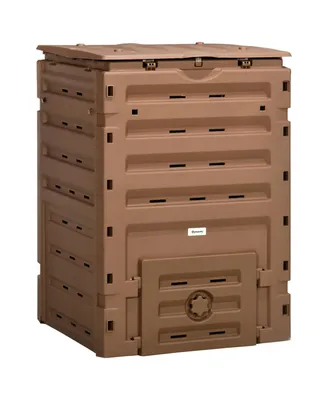 Outsunny Garden Compost Bin, 120 Gallon (450L) Garden Composter with 80 Vents and 2 Sliding Doors, Lightweight & Sturdy, Fast Creation of Fertile Soil