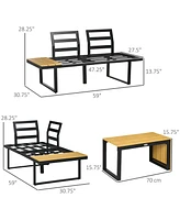 Outsunny 3 Piece Patio Furniture Set, Outdoor Sofa Set with Chaise Lounge & Loveseat, Soft Cushions, Woodgrain Plastic Table, L-Shaped Sectional Couch