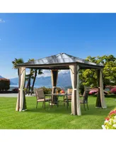 Outsunny 10x10 Polycarbonate Hardtop Gazebo, Gazebo Canopy with Aluminum Frame, Curtains and Netting for Garden, Patio, Backyard, Beige