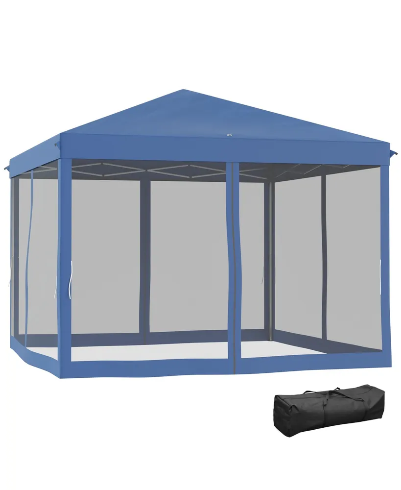 Outsunny Outdoor 10' x 10' Patio Gazebo Outdoor Pop-Up Canopy with Sidewalls, Instant Setup, 4 Mesh Walls for Party, Events, Backyard, Lawn, Blue