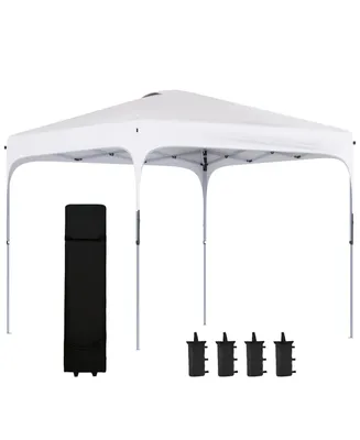Outsunny 8' x 8' Pop Up Canopy with Adjustable Height, Foldable Gazebo Tent with Carry Bag with Wheels and 4 Leg Weight Bags for Outdoor Garden Patio