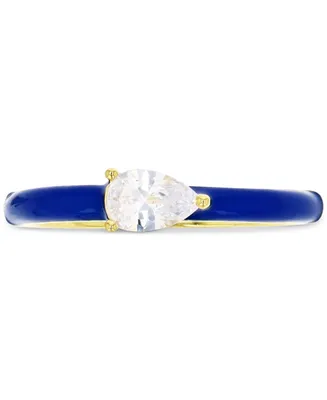 Cubic Zirconia & Enamel Ring 14k Gold-Plated Sterling Silver