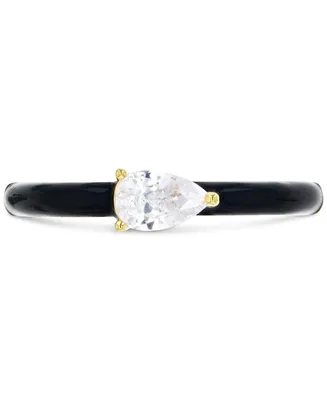 Cubic Zirconia & Enamel Ring 14k Gold-Plated Sterling Silver
