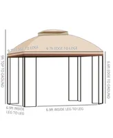 Outsunny 10' x 10' Patio Gazebo, Double Roof Outdoor Gazebo Canopy Shelter with Removable Mesh Netting, Display Shelves