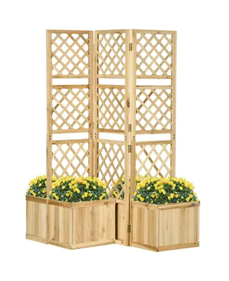 Outsunny Freestanding Outdoor Privacy Screen with 4 Self