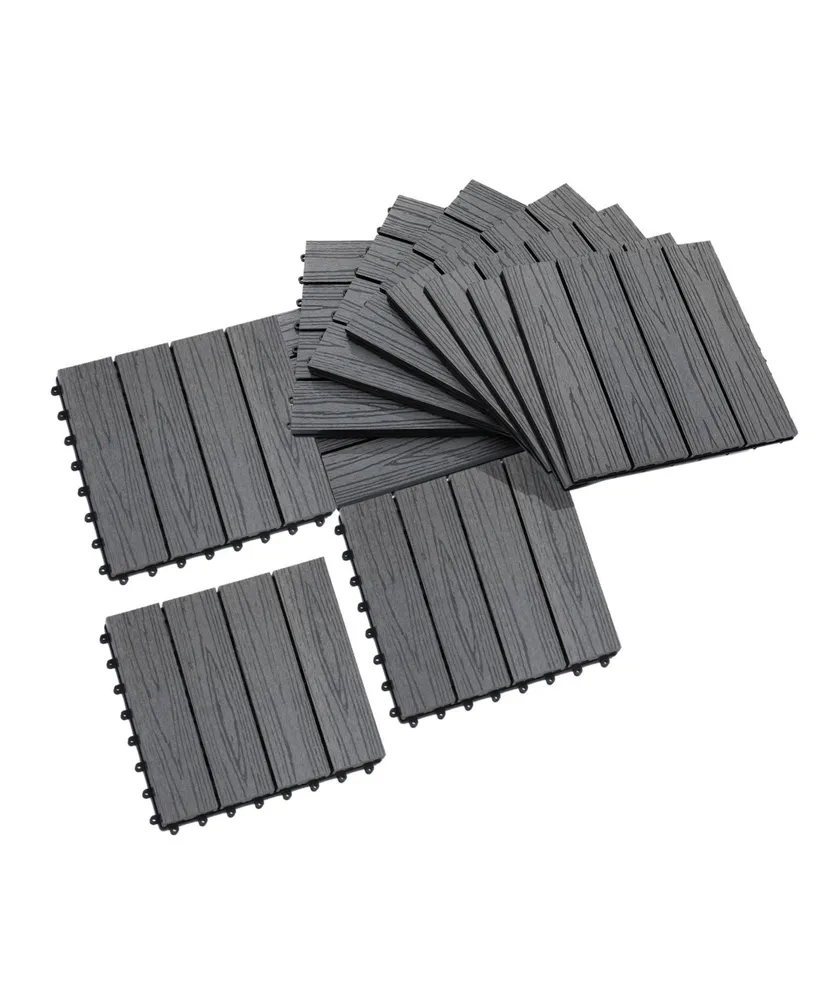 Outsunny 12" 11pc Wood-Plastic Composite Flooring Deck Interlocking Tiles