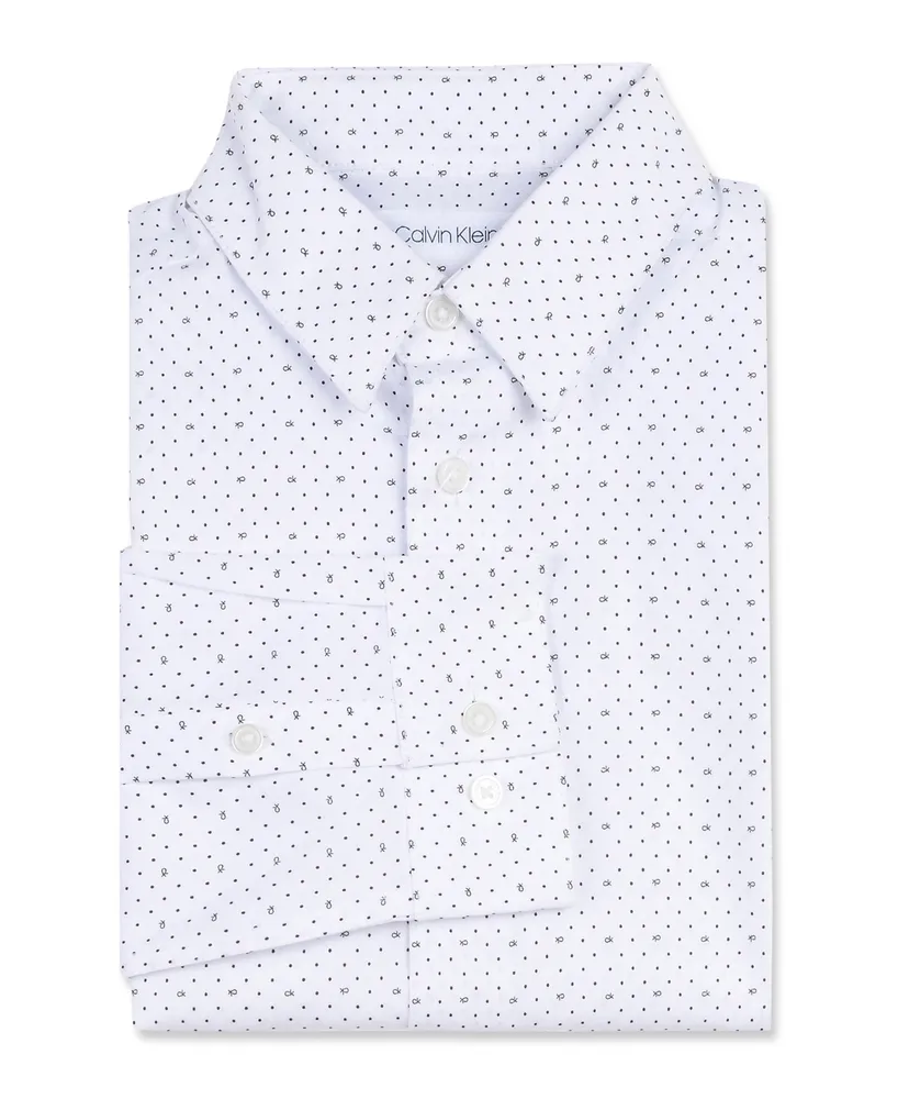 Calvin Klein Little Boys Slim-Fit Stretch Logo Dot-Print Dress Shirt