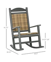 Outsunny Outdoor Rocking Chair, Hdpe Pe Wicker Padded Porch Rocker,