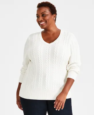 Style & Co Plus Metallic Cable Knit Sweater, Created for Macy's