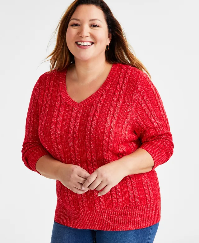 Style & Co Plus Size Waffle-Knit Cowlneck Sweater, Created for