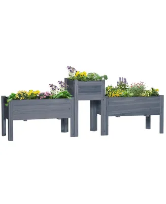 Outsunny Raised Garden Bed Set of 3, Elevated Wood Planter Box with Legs and Bed Liner for Backyard and Patio to Grow Vegetables, Herbs, and Flowers,