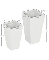 Outsunny 2-Pack Outdoor Planter Set, MgO Flower Pots with Drainage Holes, Durable & Stackable, for Entryway, Patio, Yard, Garden, White