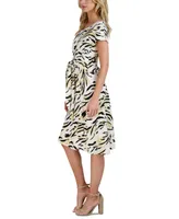 Robbie Bee Women's Tie-Waist Printed Midi Dress