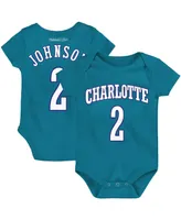 Infant Boys and Girls Mitchell & Ness Larry Johnson Teal Charlotte Hornets Hardwood Classics Name Number Bodysuit