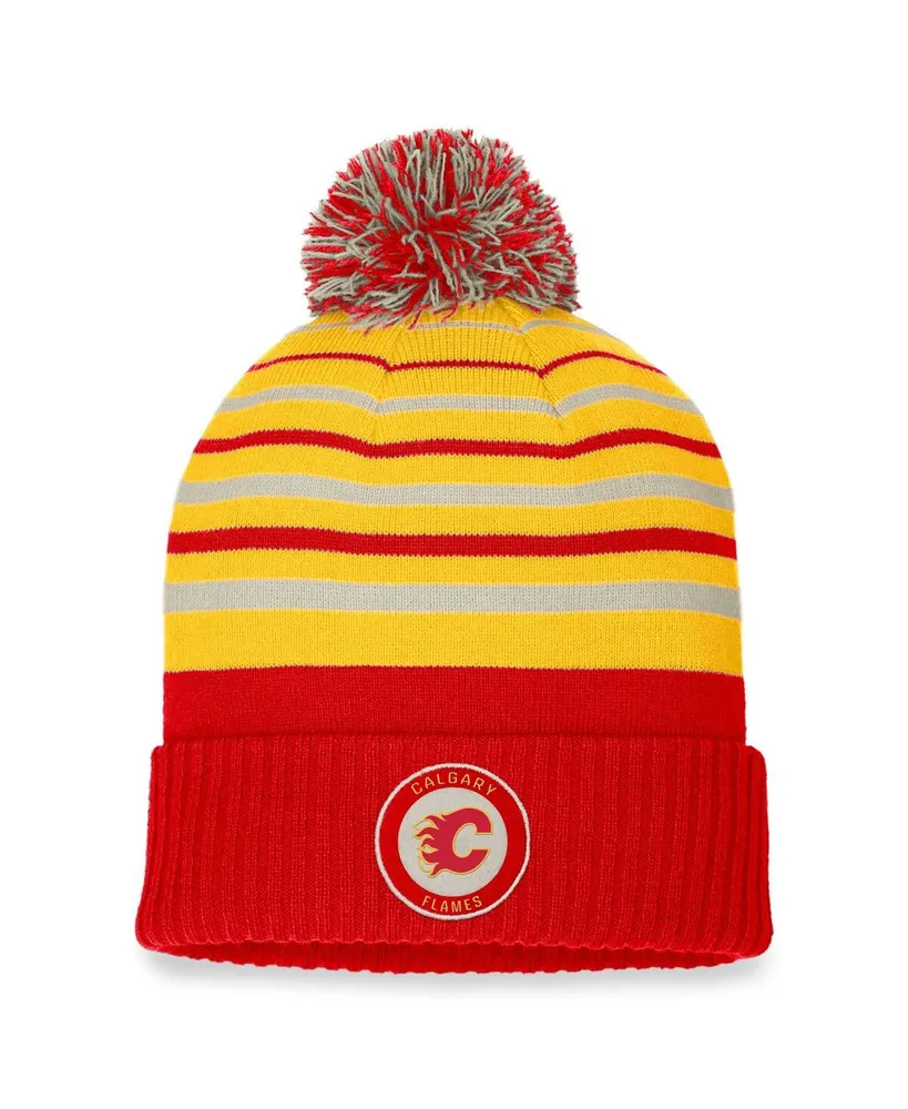 Men's Fanatics Red, Gold Calgary Flames True Classic Retro Cuffed Knit Hat with Pom