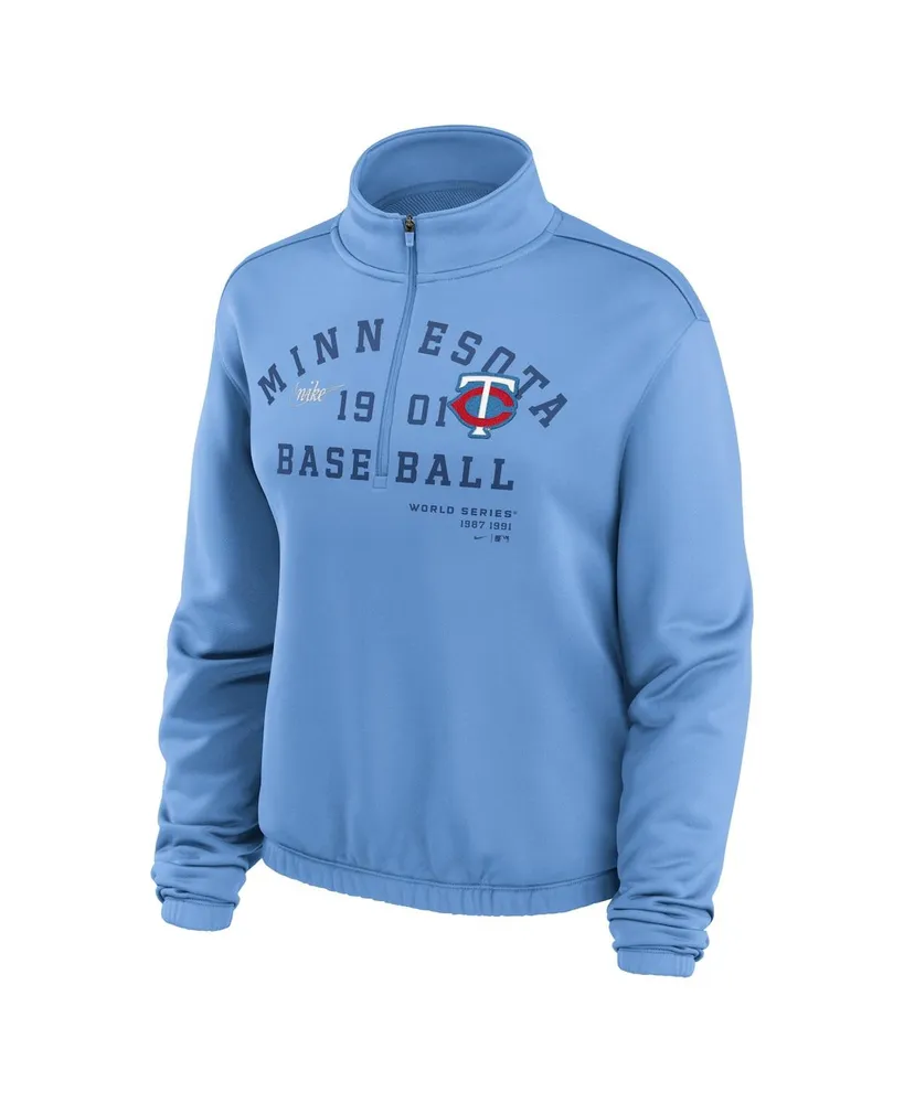Women's Nike Light Blue Minnesota Twins Rewind Splice Half-Zip Sweatshirt