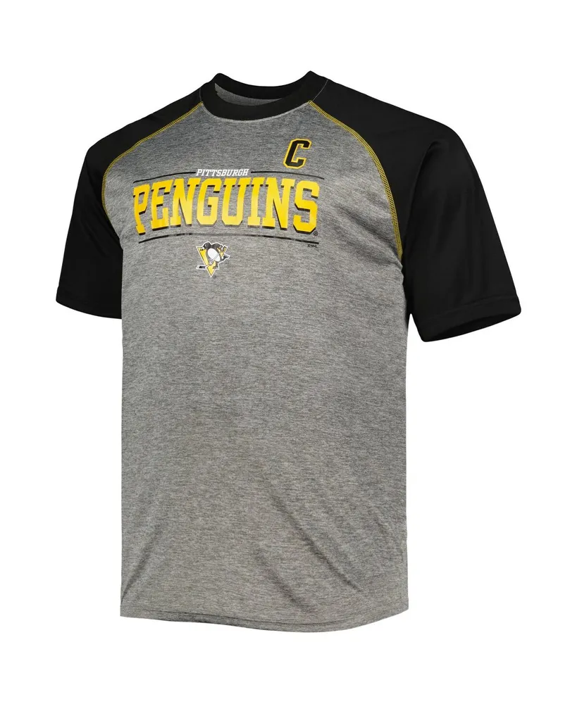 Men's Fanatics Sidney Crosby Heather Gray, Black Pittsburgh Penguins Big and Tall Contrast Raglan Name Number T-shirt