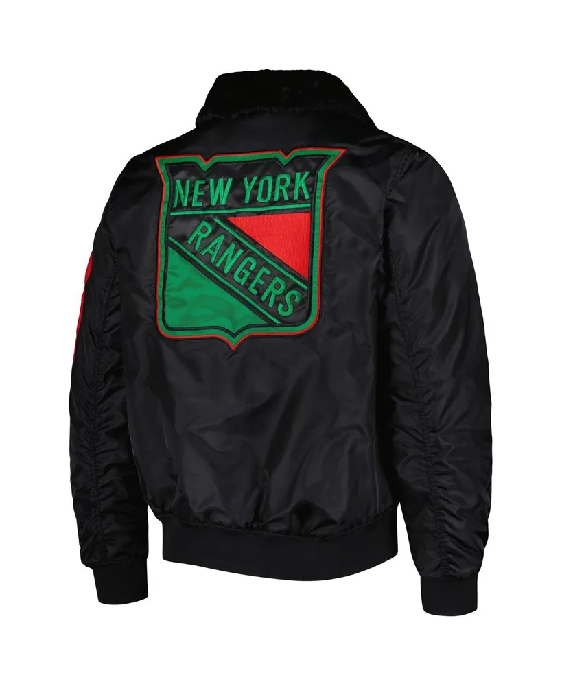 Men's Starter x Ty Mopkins Black New York Rangers History Month Varsity Full-Zip Jacket