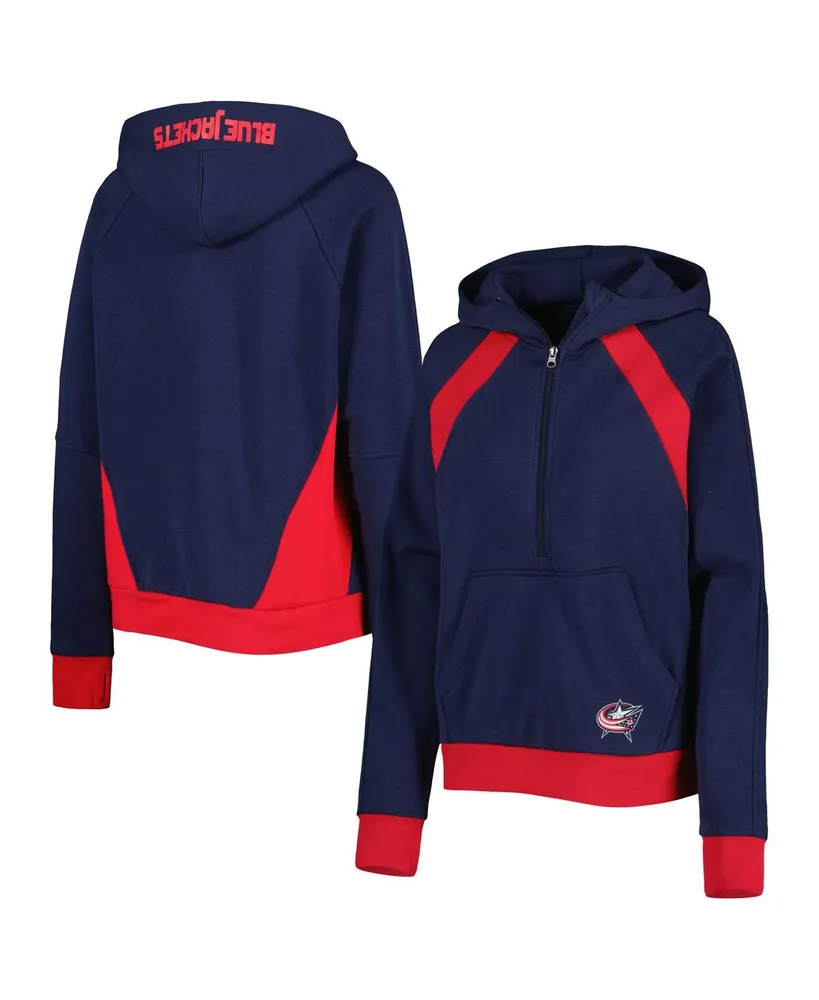 Women's Starter Navy Columbus Blue Jackets Wishbone Half-Zip Hoodie