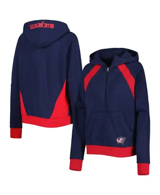 Women's Starter Navy Columbus Blue Jackets Wishbone Half-Zip Hoodie