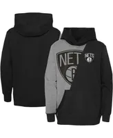 Big Boys and Girls Heather Gray, Black Brooklyn Nets Unrivaled Split Pullover Hoodie